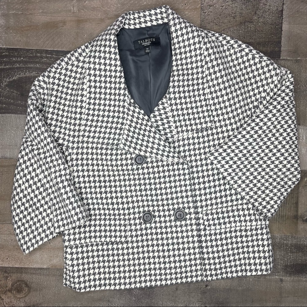 Talbots Wool Blend  Houndstooth 3/4 Length Sleeve Blazer 0 petite